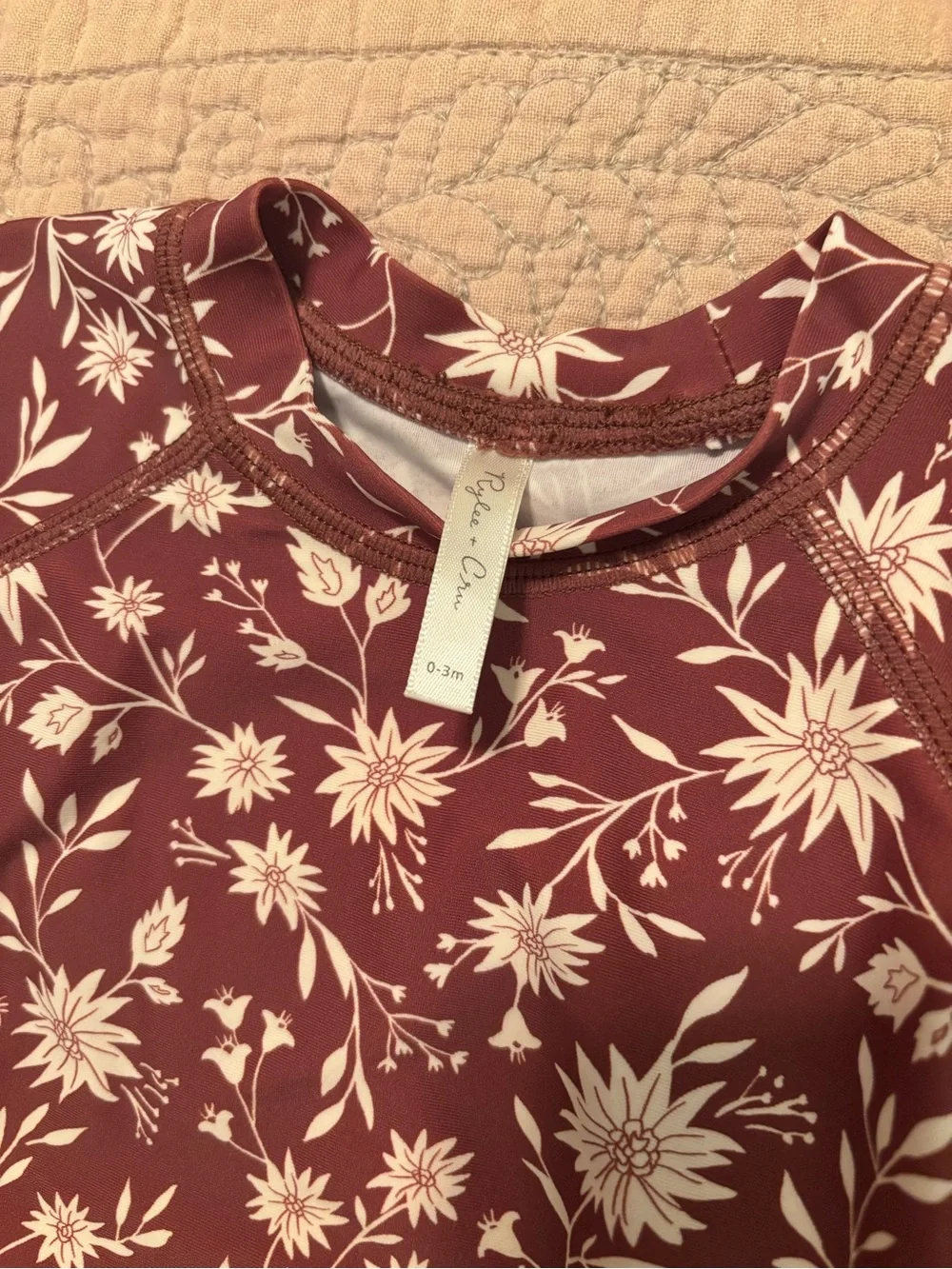 Rylee + Cru Girls Floral Long-Sleeve Rashguard Set in Mauve and White